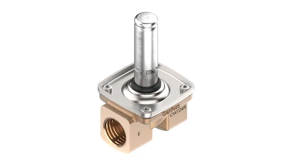 Danfoss Magnetventil mit einer metallischen Betätigung und einer Anschlussöffnung, geeignet für fluidtechnische Anwendungen.